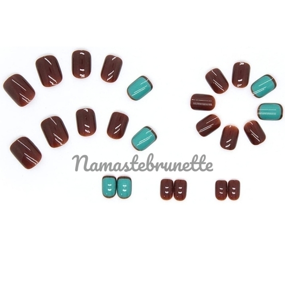 2/$16 Boho Brown Green Press On Nails - Picture 9 of 17